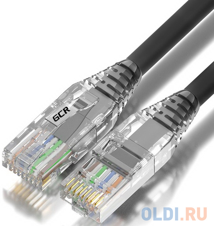 GCR Патч-корд сборный 1.0m  LSZH UTP кат.5e, черный, коннектор прозрачный+ABS колпачок, 24 AWG, ethernet high speed 1 Гбит/с, RJ45, T568B, GCR-52631