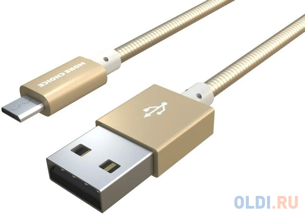 Дата-кабель USB 2.1A для micro USB More choice K31m металл 1м (Gold)