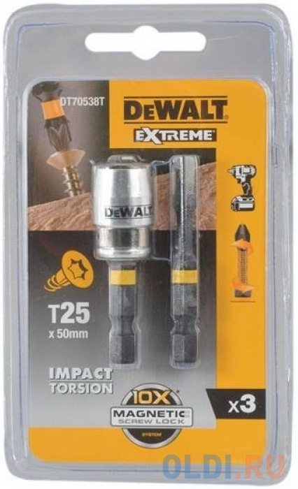  Биты DEWALT DT70538T, FLEXTORQ T25 50 мм, c магнитным держателем MAGNETIC SCREW LOCK DeWalt