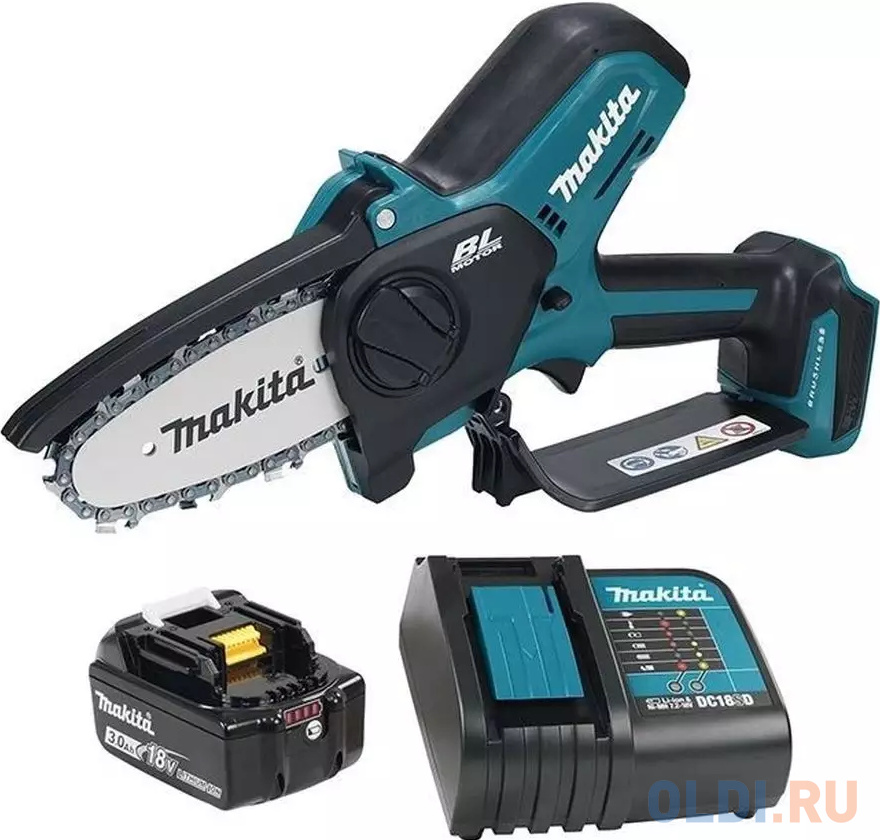 Цепные пилы Makita  ОЛДИ Электрическая цепная пила Makita DUC101SF 320Вт дл.шины:4"(10cm) 1аккум. 3Ач ЗУ