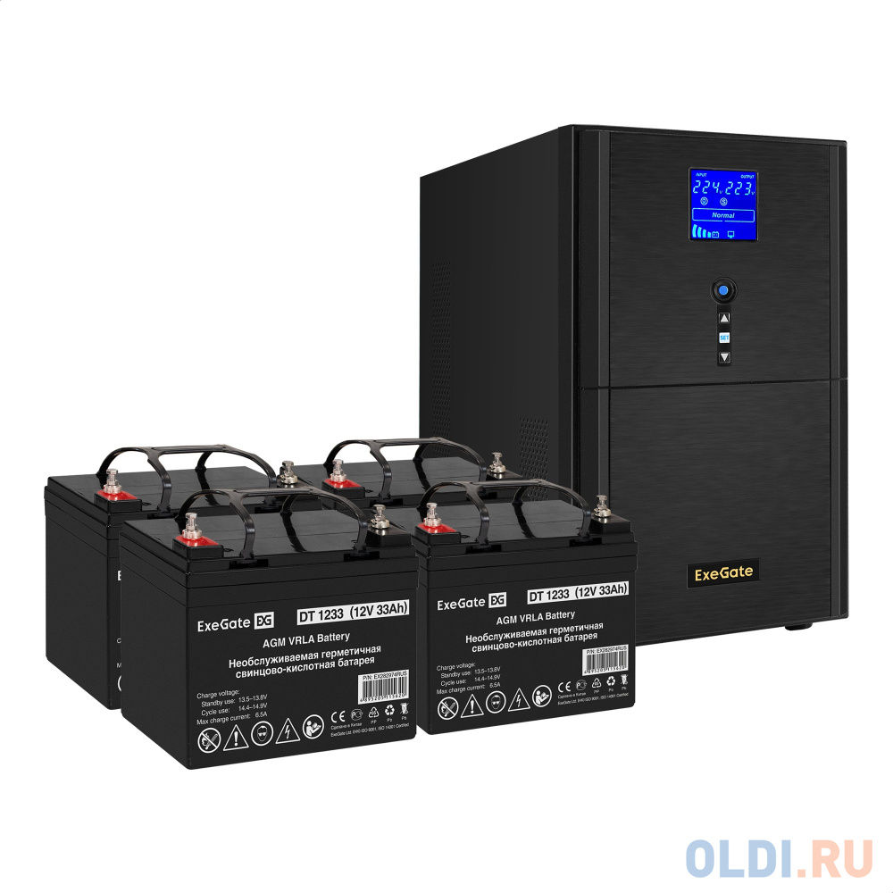 Комплект ИБП EX295991RUS + батарея 33Aч EX282974RUS 4шт (инвертор, синус, для котла) ExeGate SineTower SZ-5000.LCD.AVR.2SH.1C13.T.RJ.USB <5000VA/40