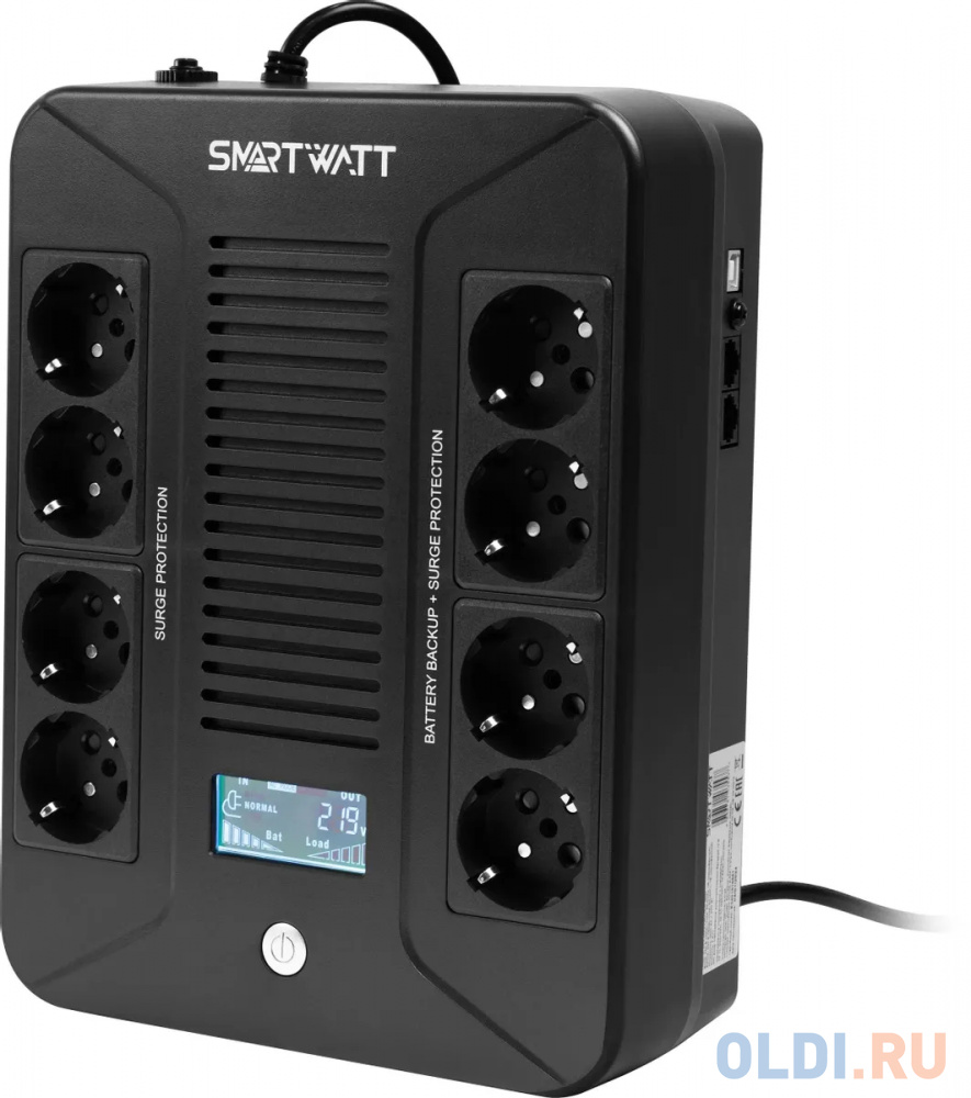 ИБП SMARTWATT UPS SAFE PRO LCD 1000 Line-interactive 1000VA/600W Brick (Euro x8, USB, RJ11/RJ45 protection, LCD, 275x210