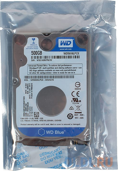 Жесткий диск 2.5"  500.0 Gb WD5000LPCX Blue™ 2,5" 5400об./мин., 16Мб, SATA III