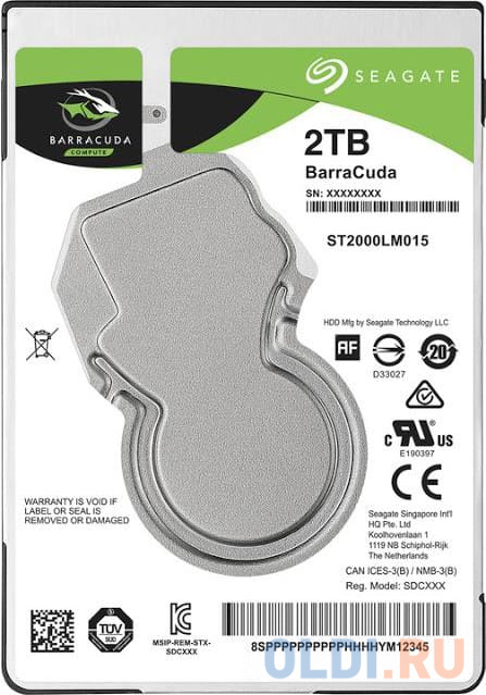 Жесткий диск 2.5" 2Tb Seagate ST2000LM015 Barracuda SATAIII (5400rpm 128Mb)