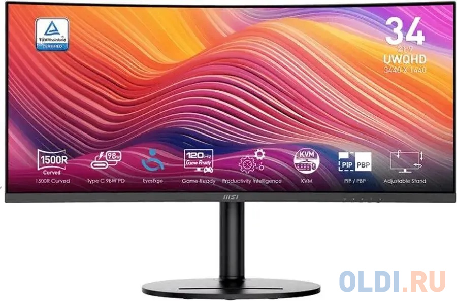 Мониторы MSI Монитор MSI 34" Modern MD342CQP черный VA LED 21:9 HDMI M/M матовая HAS Piv 3500:1 300cd 178гр/178гр 3440x1440 120Hz DP UW USB 8.05кг