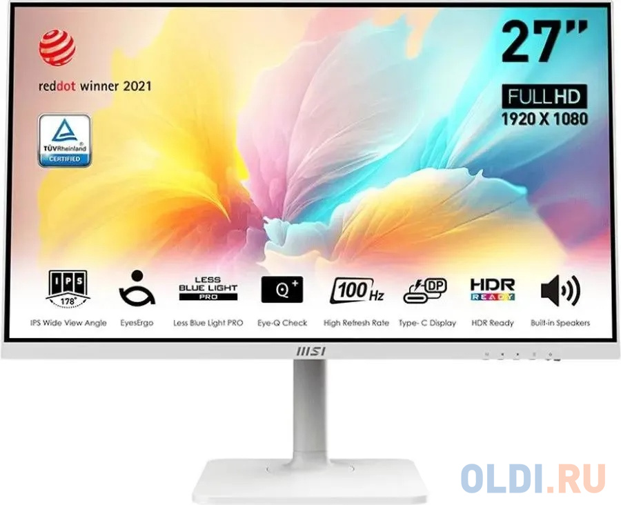 Мониторы MSI  ОЛДИ Монитор 27 MSI Modern MD2712PW White (IPS, 1920x1080, HDMI+Type C, 1 ms, 178°/178°, 300 cd/m, 1000:1 (100M:1), 100Hz)