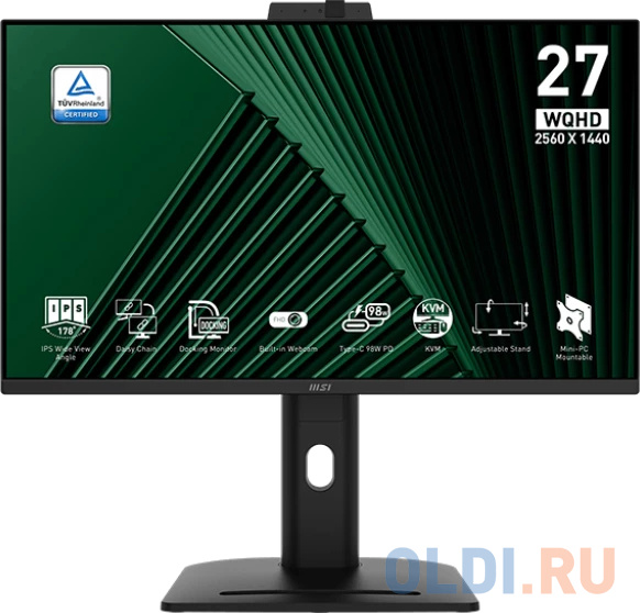 Мониторы MSI  ОЛДИ MSI PRO MP275QPDG 27" 16:9 WQHD(2560x1440) IPS Flat, WebCam FHD, 1ms(MPRT), 1300:1,100M:1,250nit,178/178,2xHDMI,DP,USB-C,USB-B, 4xUSB-A,RJ-45,Spe