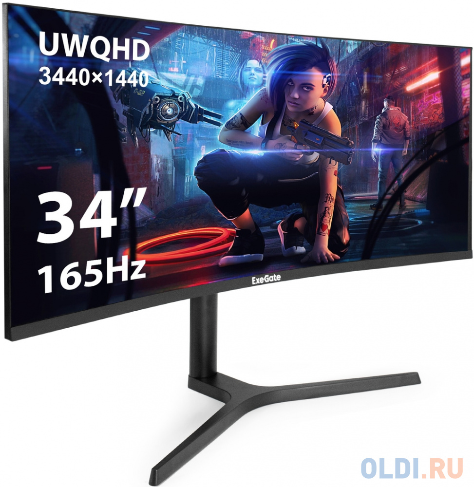 Монитор изогнутый игровой 165 Гц 34" ExeGate Combat EC3400TA (VA Curved R1800 LED Grade A+, UltraWide QHD 3440x1440@165Гц, 21:9, 300cd/m2, 4000:1