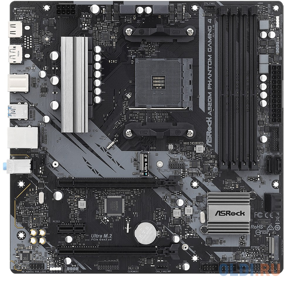 Материнская плата ASRock A520M PHANTOM GAMING 4 Socket AM4 AMD A520 4xDDR4 2xPCI-E 16x 1xPCI-E 1x 4 mATX Retail