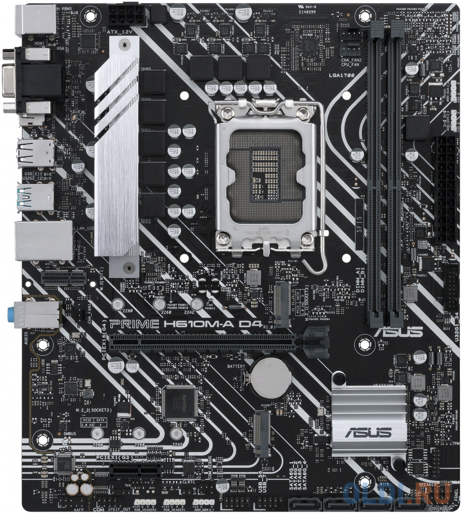 Материнские платы ASUS ASUS PRIME H610M-A D4-CSM, LGA1700, H610, 2*DDR4, D-Sub + DP + HDMI, SATA3, Audio, Gb LAN, USB 3.2*4, USB 2.0*6, COM*1 header (w/o cable), mATX ; 90MB