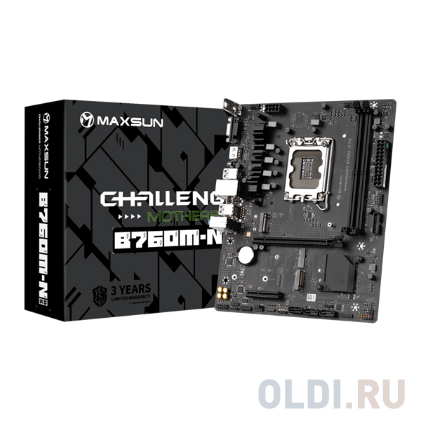 Материнская плата MB Maxsun <MS-Challenger B760M-N D5> LGA1700 <B760> 1*PCIEx16, 1*PCIEx4,  1*M.2 , 3*SATA3, HDMI+VGA, mATX, 2*DDR5