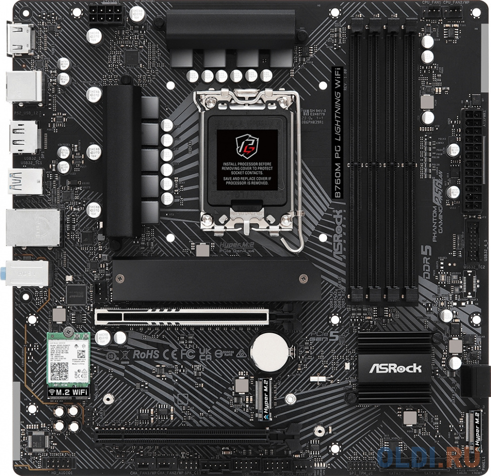 Материнская плата Asrock B760M PG LIGHTNING WIFI Soc-1700 Intel B760 4xDDR5 mATX AC`97 8ch(7.1) 2.5Gg RAID+HDMI+DP