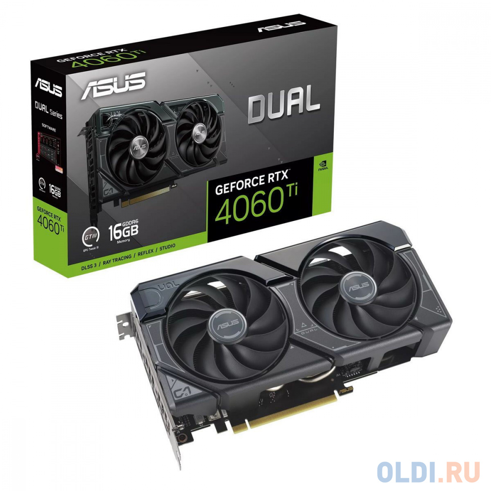 Видеокарта Asus PCI-E 4.0 DUAL-RTX4060TI-16G NVIDIA GeForce RTX 4060TI 16Gb 128bit GDDR6 2535/18000 HDMIx1 DPx3 HDCP Ret