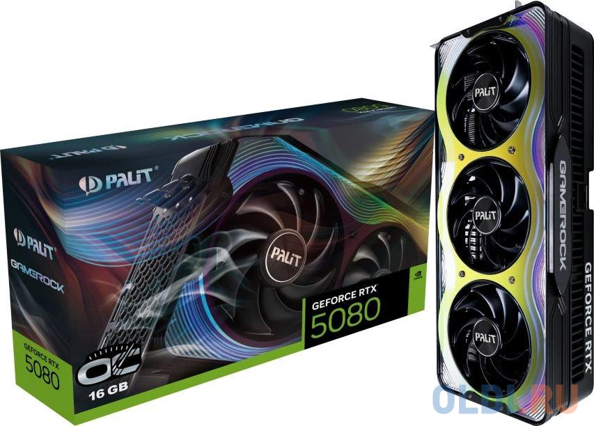 Видеокарты Palit Видеокарта Palit PCI-E PA-RTX5080 GAMEROCK OC NVIDIA GeForce RTX 5080 16Gb 256bit GDDR7 2295/30000 HDMIx1 DPx3 HDCP Ret