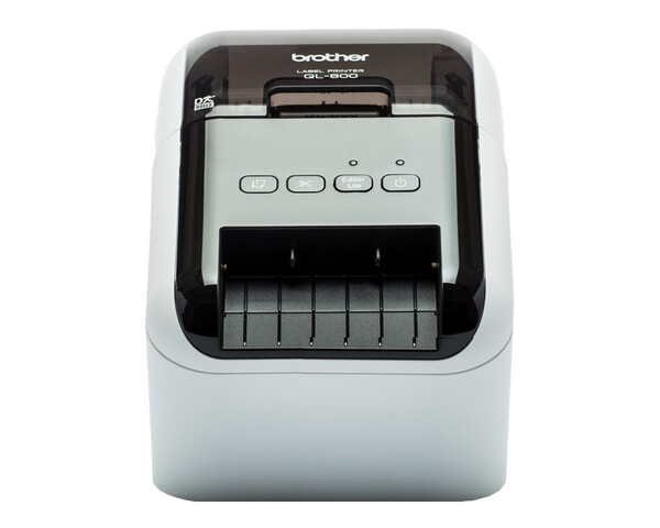 Принтер этикеток QL-800 с USB для ПК и Mac. Печать черного и красного текста. Печатает наклейки шириной до 62 мм.