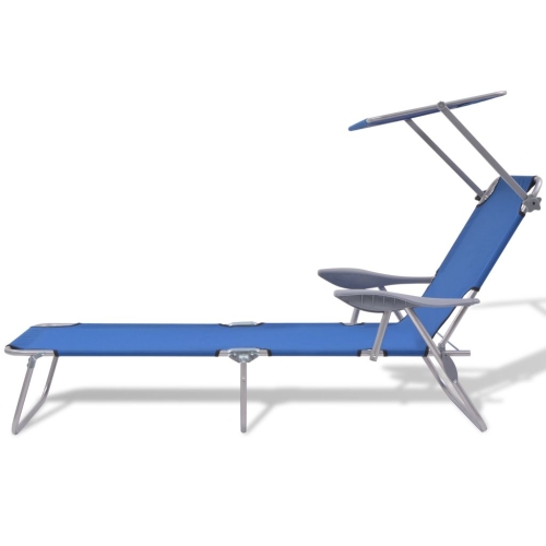 Открытый Sun Lounger с навесом Синяя сталь 58x189x27 см