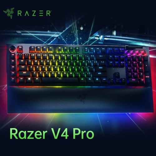 Игровая клавиатура Razer V4 Pro с 98 клавишами Проводная клавиатура Razer Chroma RGB USB Механическая клавиатура 8000 Гц с упором для запястий (зеленый переключатель))