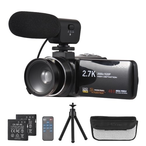 Цифровая камера  Tomtop Andoer 2.7K Цифровая видеокамера Видеокамера DV Recorder 48MP 16X Цифровой зум 3,0-дюймовая сенсорная панель IPS