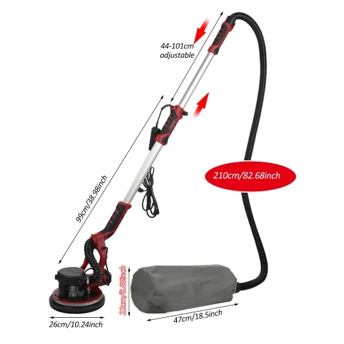 Шлифовальная машина для гипсокартона, электрическая шлифовальная машина мощностью 1390 Вт с 20 шлифовальными дисками, 5 регулируемых скоростей, 800–1800 об/мин, шлифовальная машина для стен с выдвижной ручкой, светодиодная подсветка