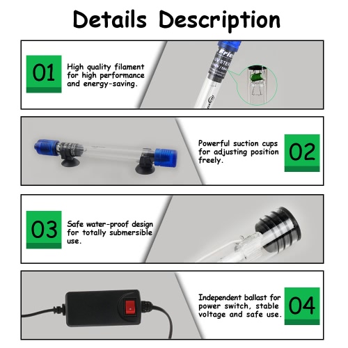 9W Погружной ультрафиолетового света стерилизатор бактерицидная лампа для аквариума Fish Tank прудовой воды Дезинфекция Лечение