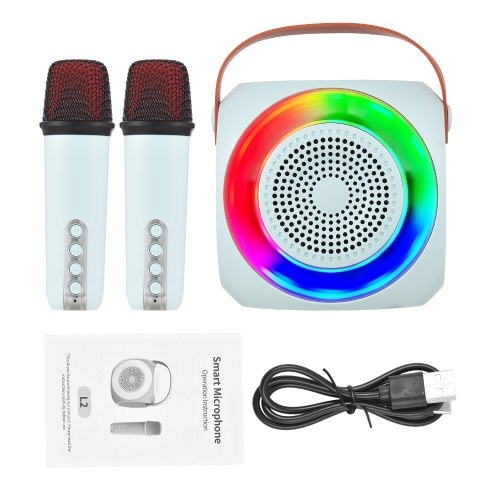 L2 Мини-караоке-машина Беспроводной микрофон и динамик с 2 микрофонами со светодиодной цветной подсветкой