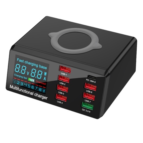 X9 100 Вт 8-портовая зарядная станция USB-концентратор беспроводная зарядная база QC3.0 PD адаптер быстрой зарядки беспроводная зарядная панель с цифровым ЖК-дисплеем