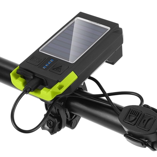 Солнечная USB перезаряжаемая велосипедная фара, передний свет, водонепроницаемый велосипедный фонарик с рогом
