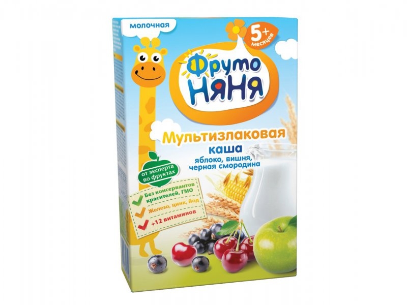 Каша Фрутоняня, молочная мультизлаковая с яблоком, черн.смородиной, вишней 200 г