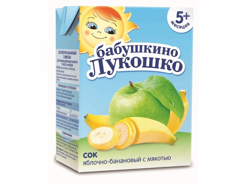 Соки и нектары  ВотОнЯ Сок Бабушкино Лукошко Яблочно-банановый с мякотью, Tetra Pak 200 мл