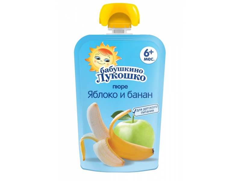 Пюре Бабушкино Лукошко яблоко и банан, 90 г пауч