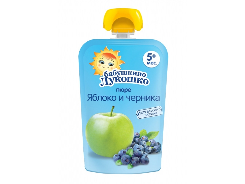 Пюре Бабушкино Лукошко яблоко и черника, 90 г пауч