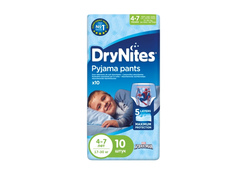 Подгузники-трусики Huggies Dry Nites для мальчиков 4-7 лет (17-30 кг), 10 шт.