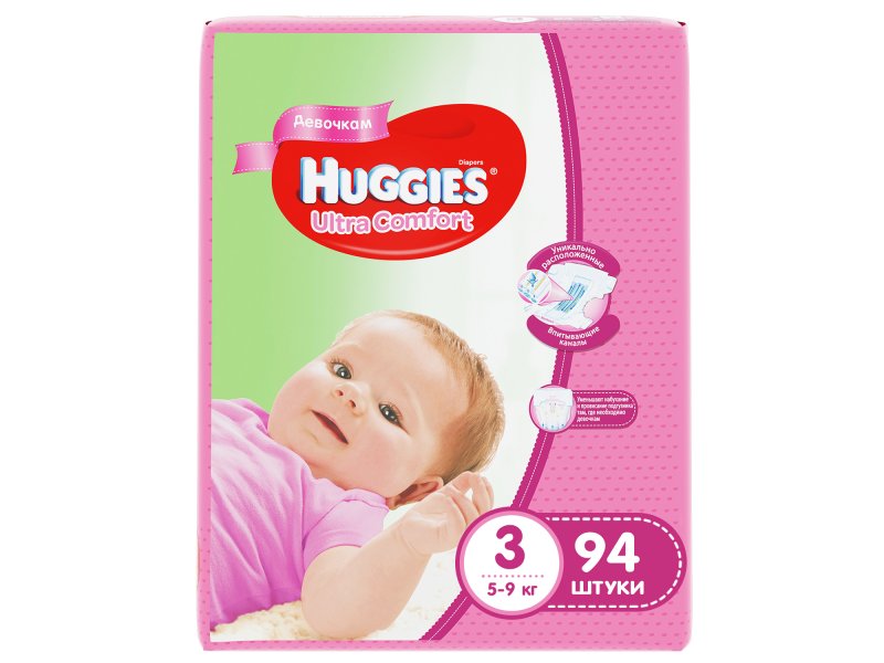 Подгузники Huggies Ultra Comfort для девочек 3 (5-9 кг), 94 шт