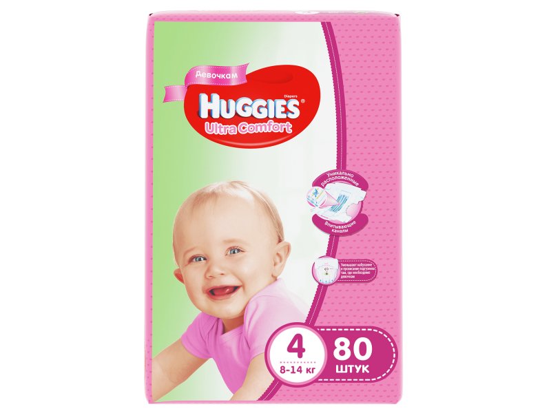 Подгузники Huggies Ultra Comfort для девочек 4 (8-14 кг), 80 шт