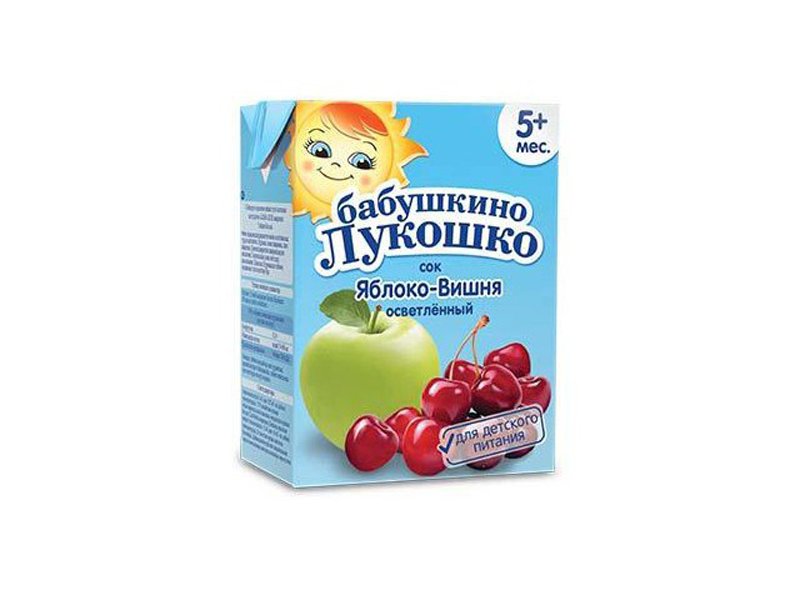 Соки и нектары  ВотОнЯ Сок Бабушкино Лукошко Яблоко, вишня осветленный, Tetra Pak 200 мл