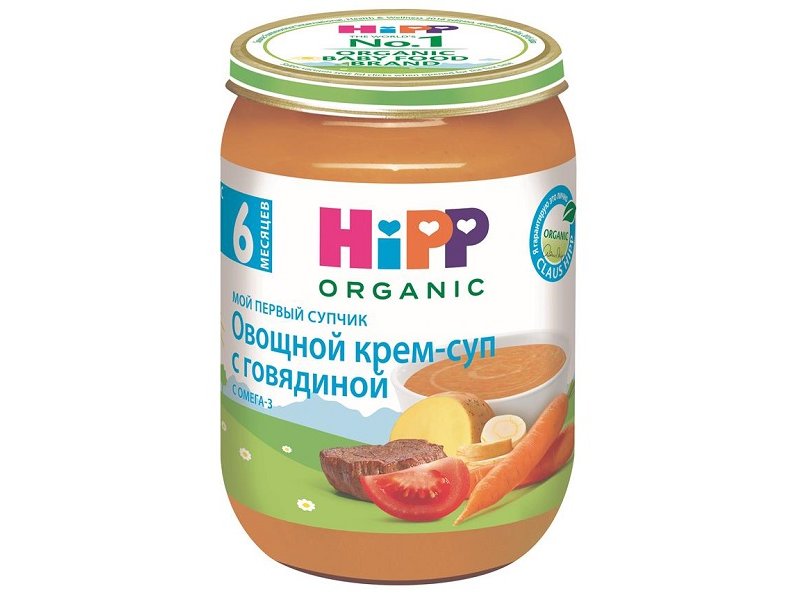 Супы, вермишель Крем-суп Hipp Овощной с говядиной, Мой первый супчик 190 г