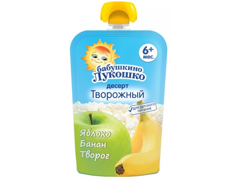 Десерт Бабушкино Лукошко творожный Яблоко/банан/творог, 90 г пауч