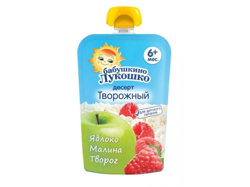 Десерт Бабушкино Лукошко творожный Яблоко/малина/творог, 90 г пауч