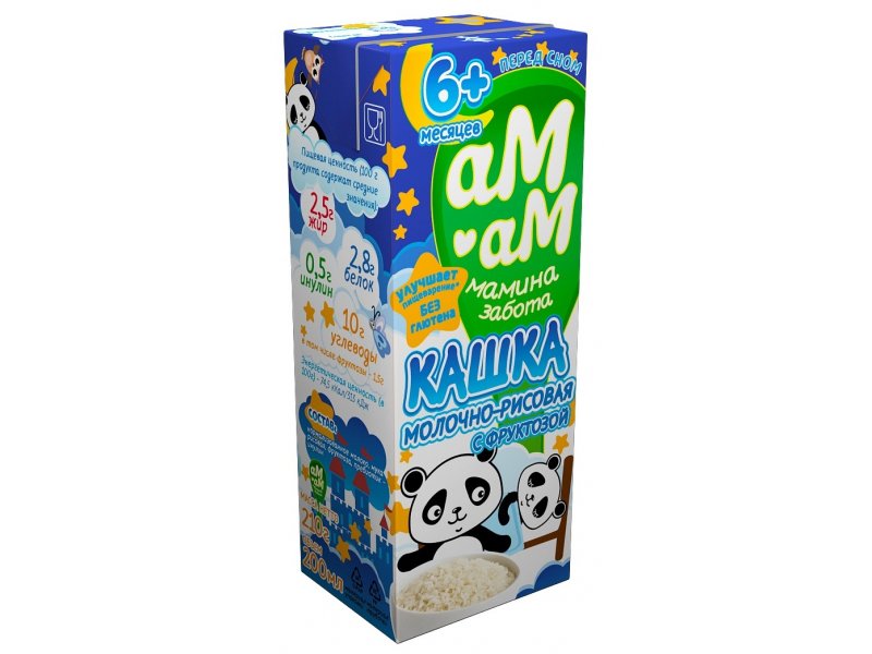 Кашка Ам-Ам молочно-рисовая с фруктозой перед сном 2,5%, 210 г
