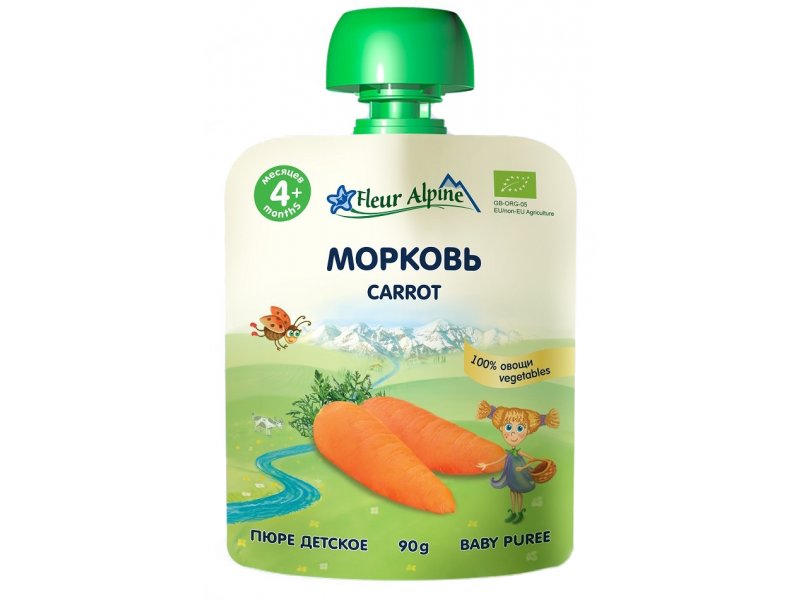Овощное пюре Пюре Fleur Alpine Морковь 90 г, пауч