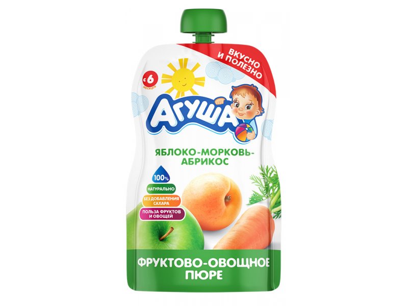 Пюре Агуша, Яблоко, морковь, абрикос 90 г, пауч
