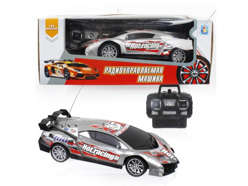 Игрушка 1Toy Спортавто Машина на р/у, 27 МГц, 4 канала, на батарейках, свет, 1:24 серый