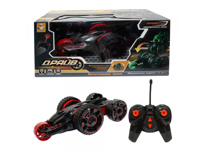   ВотОнЯ Игрушка 1Toy Драйв, трюковая машина-перевёртыш на р/у, 27MHz, со светом, с АКБ красный
