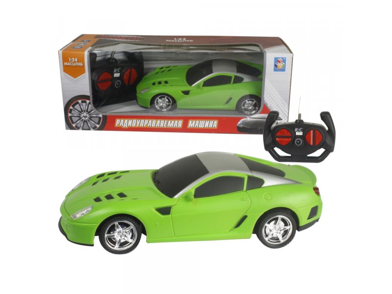   ВотОнЯ Игрушка 1Toy Спортавто Машина на р/у, 27 МГц, 4 канала: движение вперед/назад/влево/вправо, 1:24 матовый зеленый