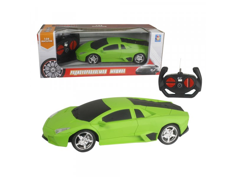 Радиоуправляемый транспорт  ВотОнЯ Игрушка 1Toy Спортавто Машина на р/у, 27 МГц, 4 канала: движение вперед/назад/влево/вправо, 1:24 матовый зеленый