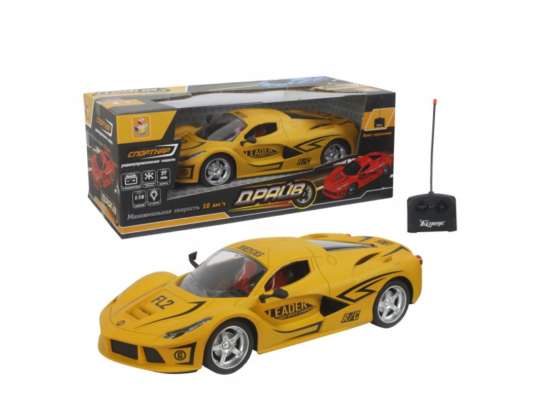   ВотОнЯ Игрушка 1Toy Драйв Машина на р/у, 4 канала, 27 МГц, АКБ 3,6V700mAh, свет, 1:16 матовый желтый
