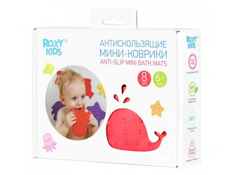   ВотОнЯ Коврики-мини Roxy-Kids антискользящие для ванны,  8 шт. микс