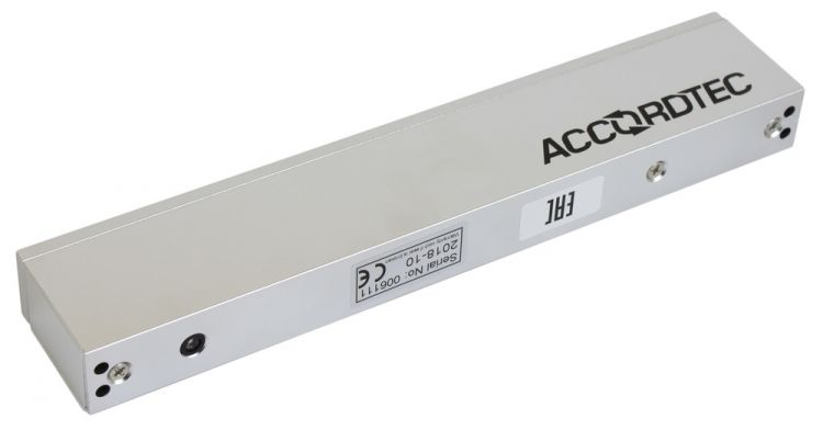 Замок электромагнитный AccordTec ML-295AL с герконом 12V/24V DC, не более 0,48 A, усилие 300 кг, габаритные размеры 253x43x28 мм