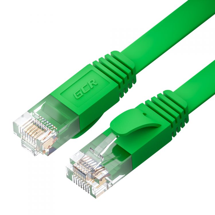 Кабель патч-корд U/UTP 6 кат. 3м GCR GCR-52842 PROF плоский прямой, 30 AWG, ethernet high speed 10 Гбит/с, RJ45, T568B, зеленый