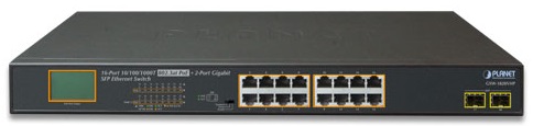 Коммутатор PoE Planet GSW-1820VHP 16-Port 10/100/1000T 802.3at PoE + 2-Port 1000X SFP Gigabit Switch with LCD PoE Monitor (300W PoE Budget, Standard/V